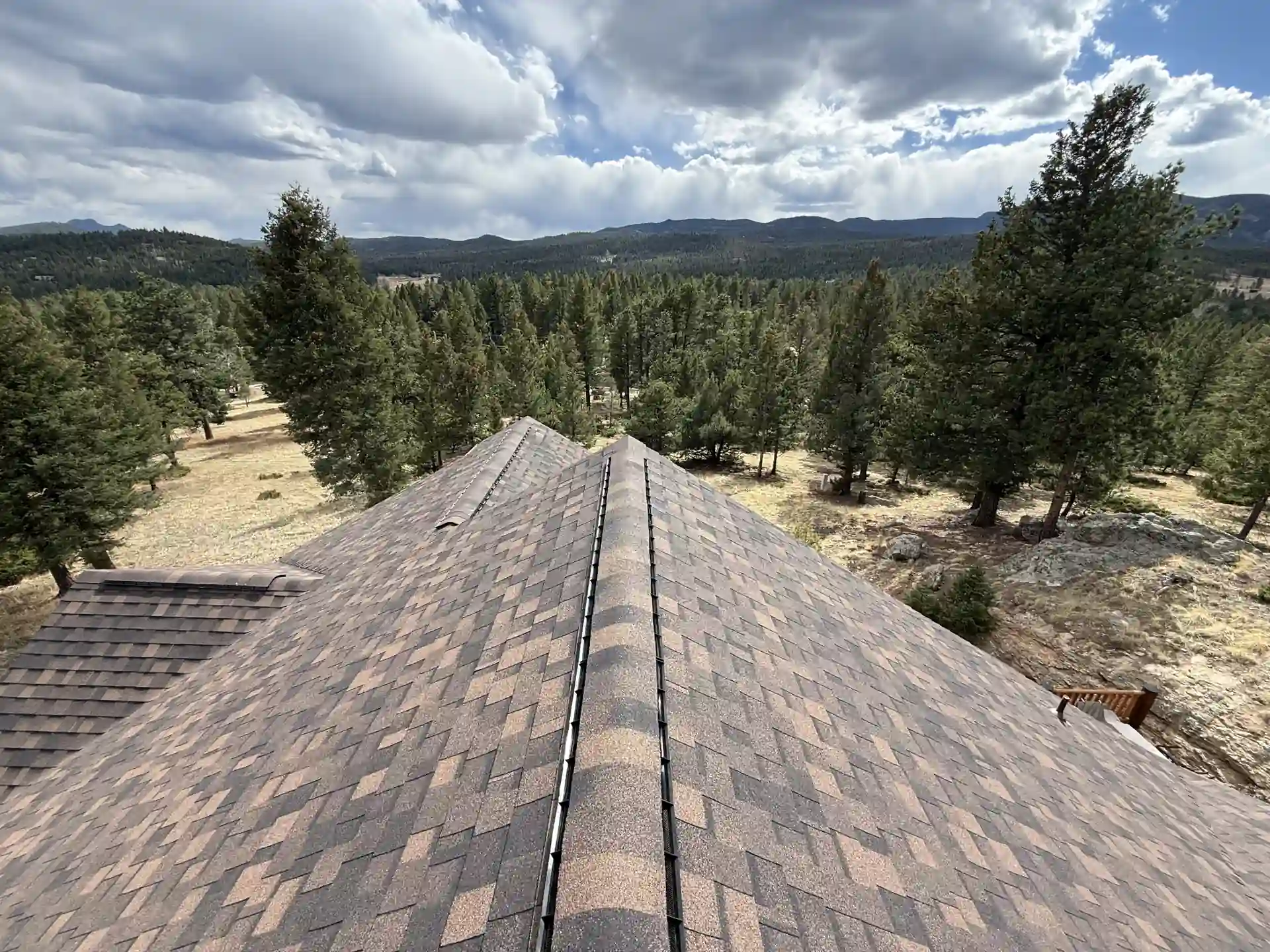 Installed shingle roof peak